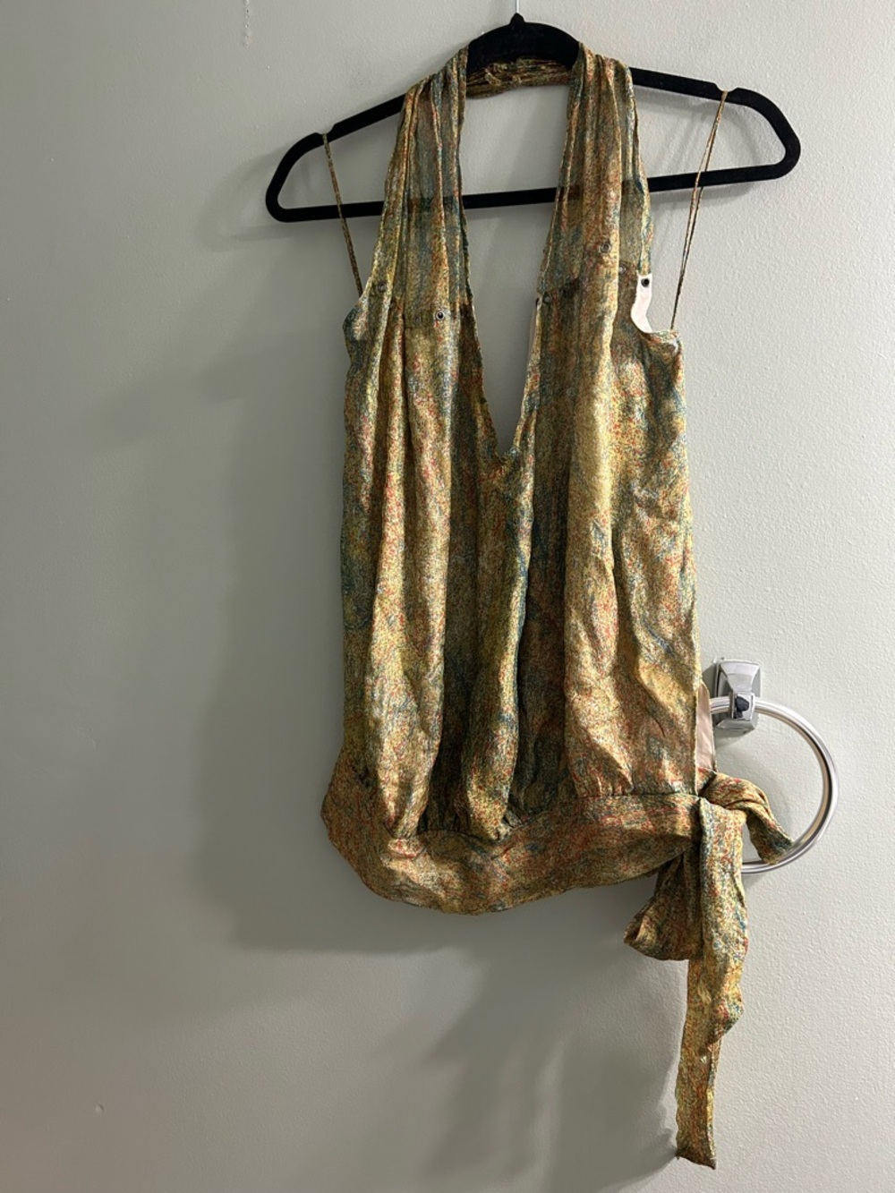 NWT haute hippie 100% silk halter top side tie flowy boho festival Y2K